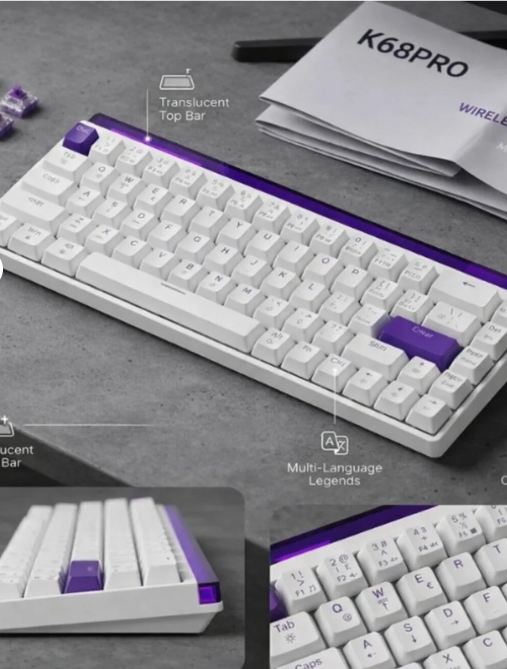 AYMESTORE K68 Pro V3 Kablolu Mekanik Oyuncu Klavyesi Hottswapp Red Switch App Türkçe Q Beyaz Klavye